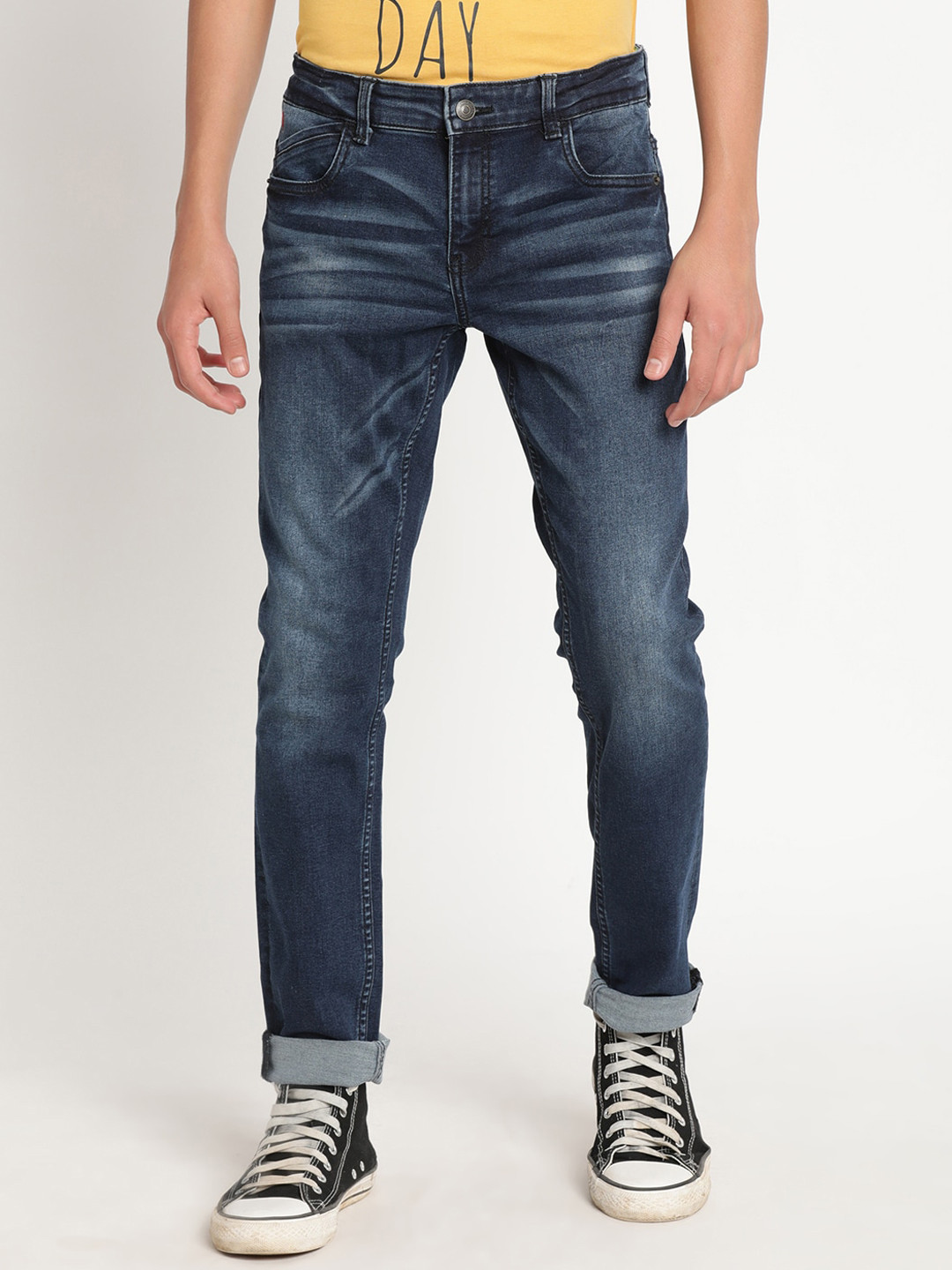 

Indian Terrain Boys Lean Slim Fit Light Fade Cotton Jeans, Blue