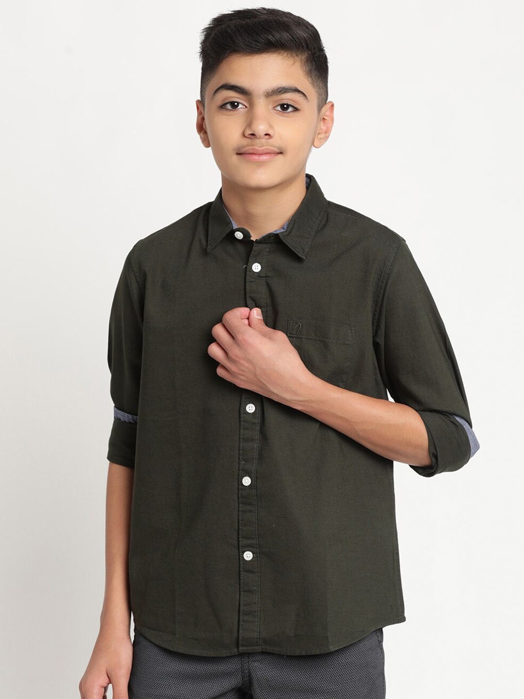 

Indian Terrain Boys Standard Casual Pure Cotton Shirt, Olive