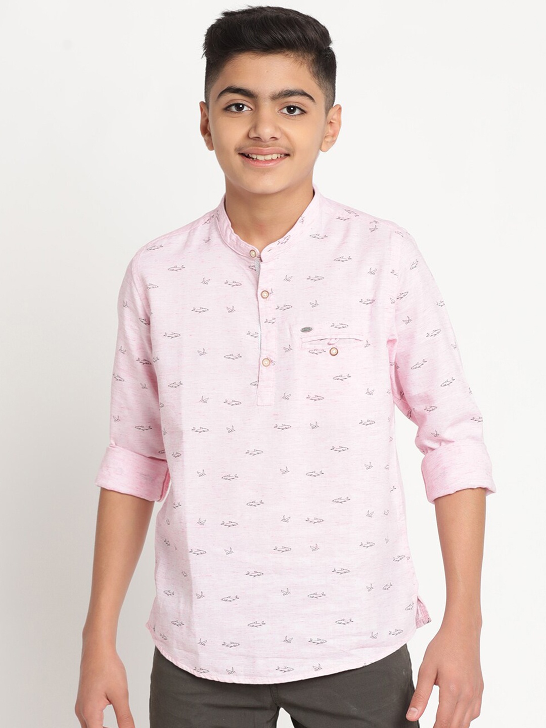 

Indian Terrain Boys Standard Conversational Printed Casual Pure Cotton Shirt, Pink