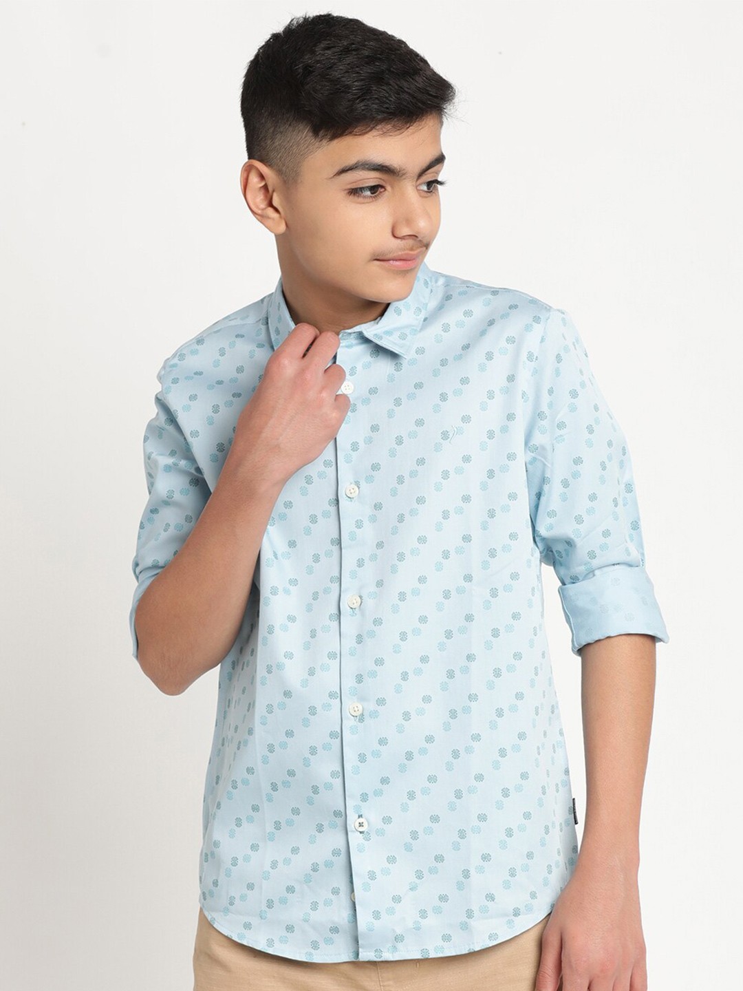 

Indian Terrain Boys Standard Conversational Printed Casual Pure Cotton Shirt, Blue