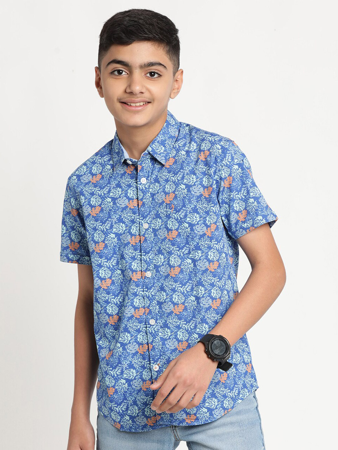

Indian Terrain Boys Conversation Printed Standard Casual Pure Cotton Shirt, Blue