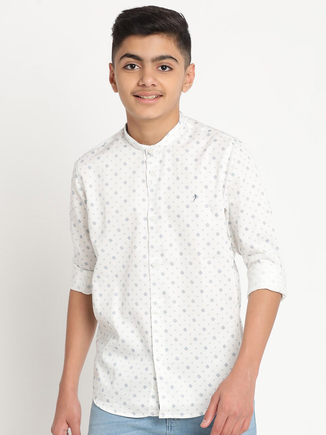 

Indian Terrain Boys Micro Ditsy Printed Standard Casual Pure Cotton Shirt, White