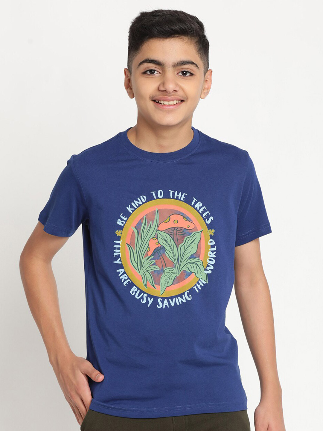 

Indian Terrain Boys Typography Printed Pure Cotton T-shirt, Blue