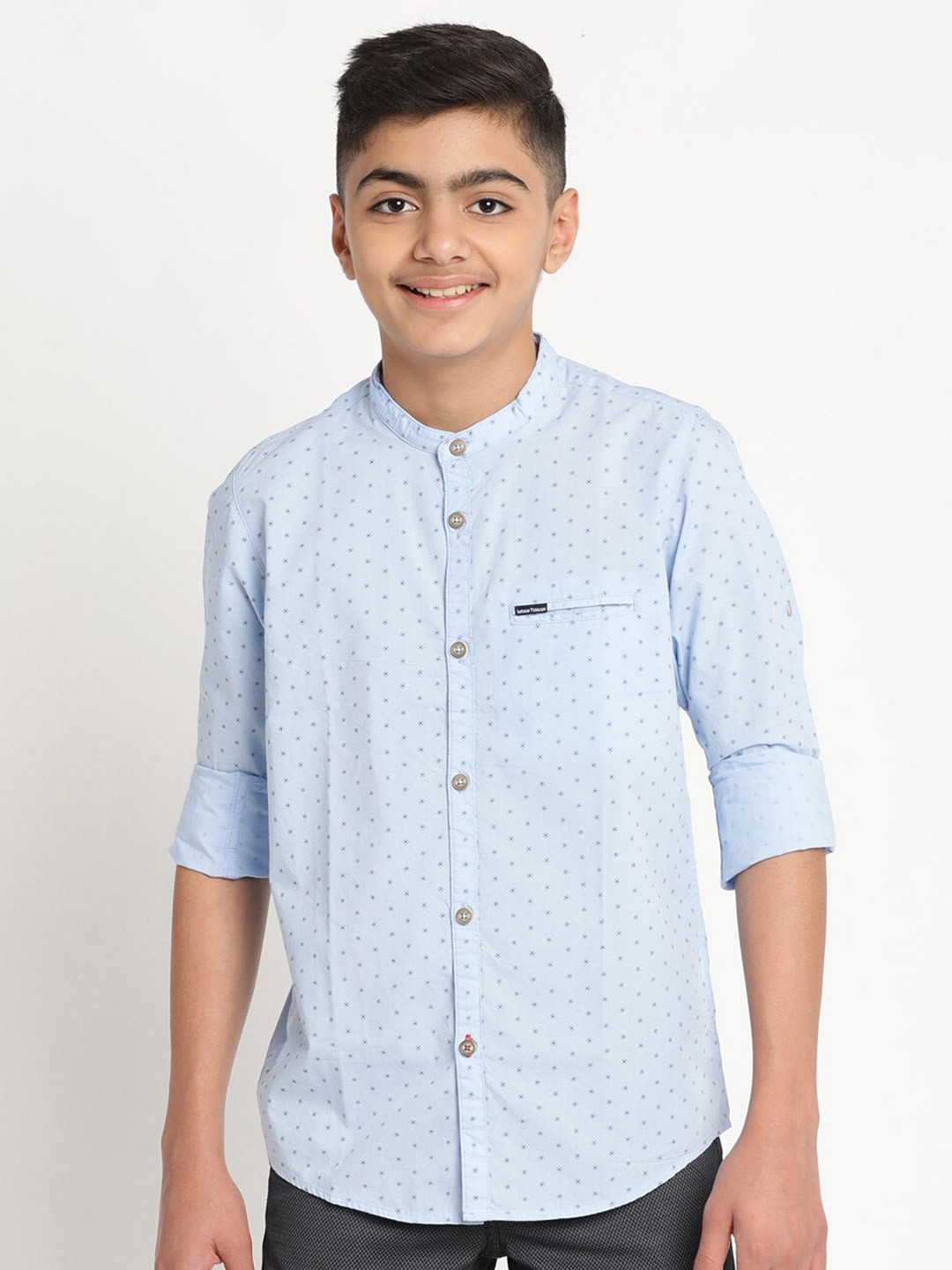 

Indian Terrain Boys Micro Ditsy Printed Standard Casual Pure Cotton Shirt, Blue