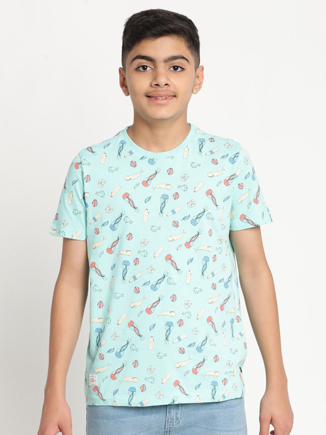 

Indian Terrain Boys Printed Pure Cotton T-shirt, Blue