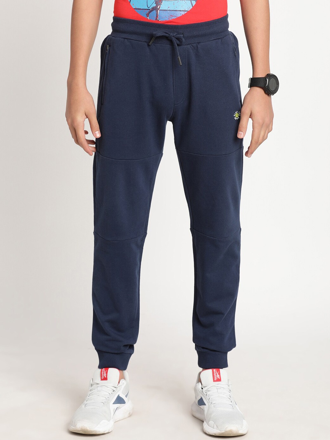 Indian Terrain Boys Slim Fit Pure Cotton Joggers, Navy blue