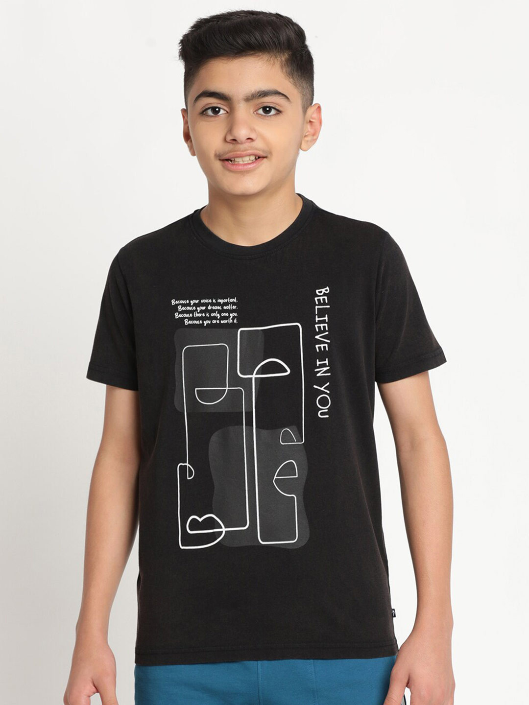 

Indian Terrain Boys Typography Printed Pure Cotton T-shirt, Black