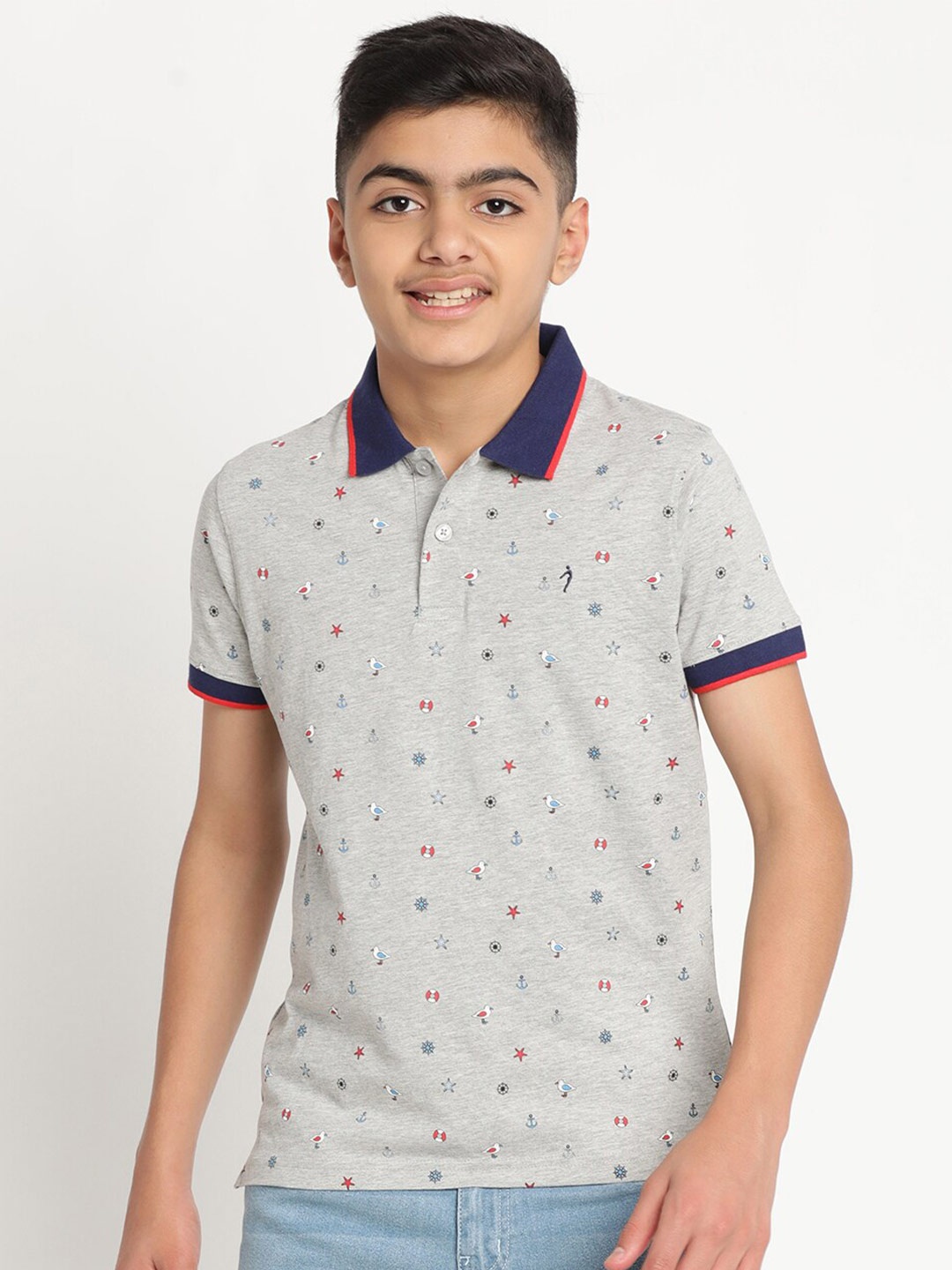 

Indian Terrain Boys Conversational Printed Slim Fit Pure Cotton T-shirt, Grey