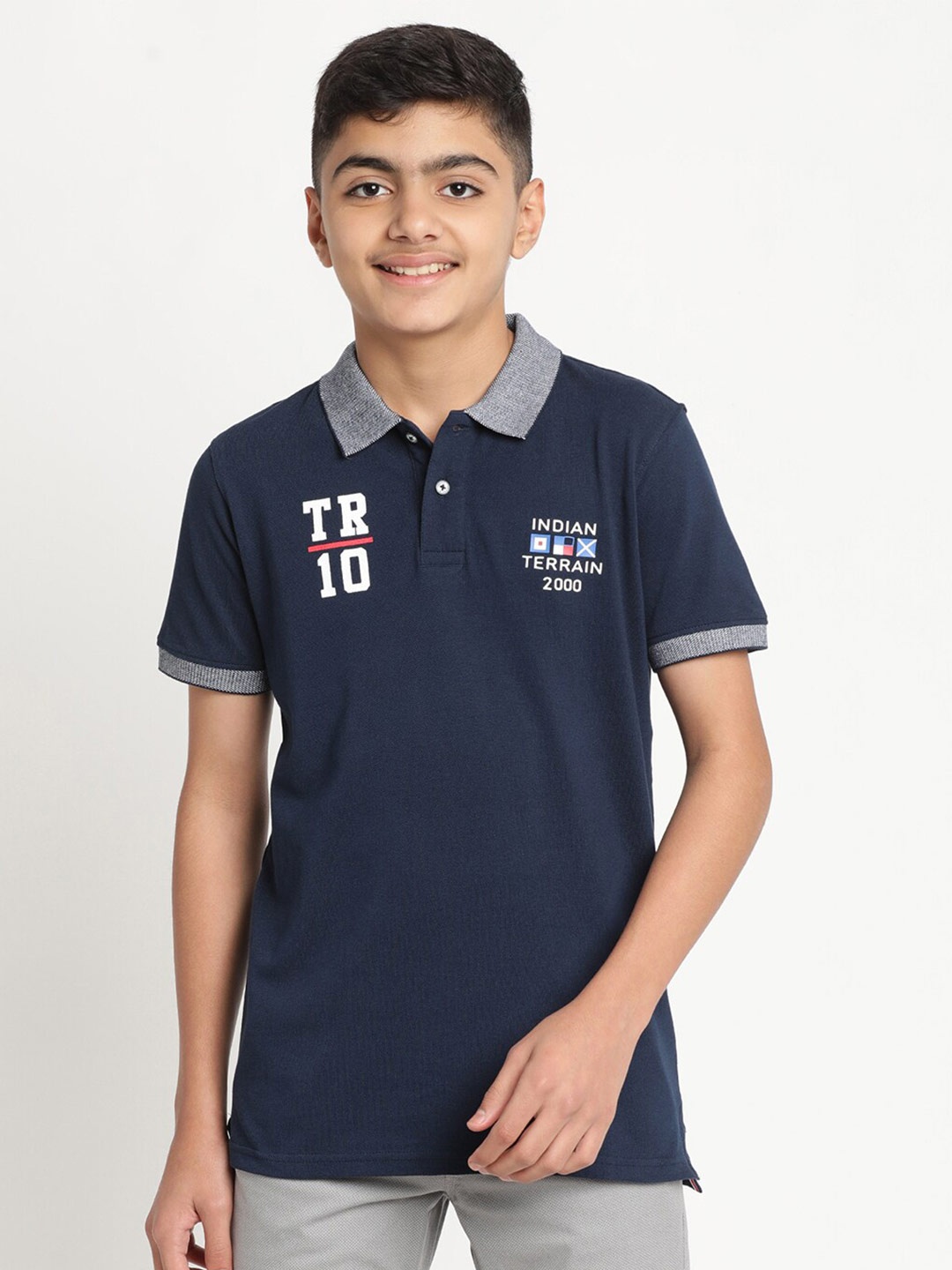 

Indian Terrain Boys Polo Collar Slim Fit Pure Cotton T-shirt, Blue