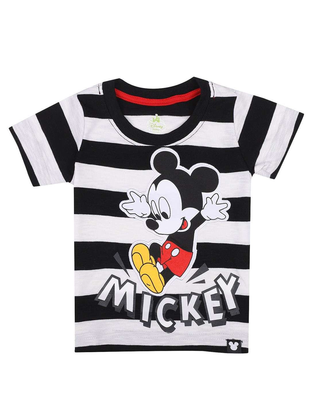 

Bodycare Kids Boys Striped Mickey Mouse Applique Cotton T-shirt, Black