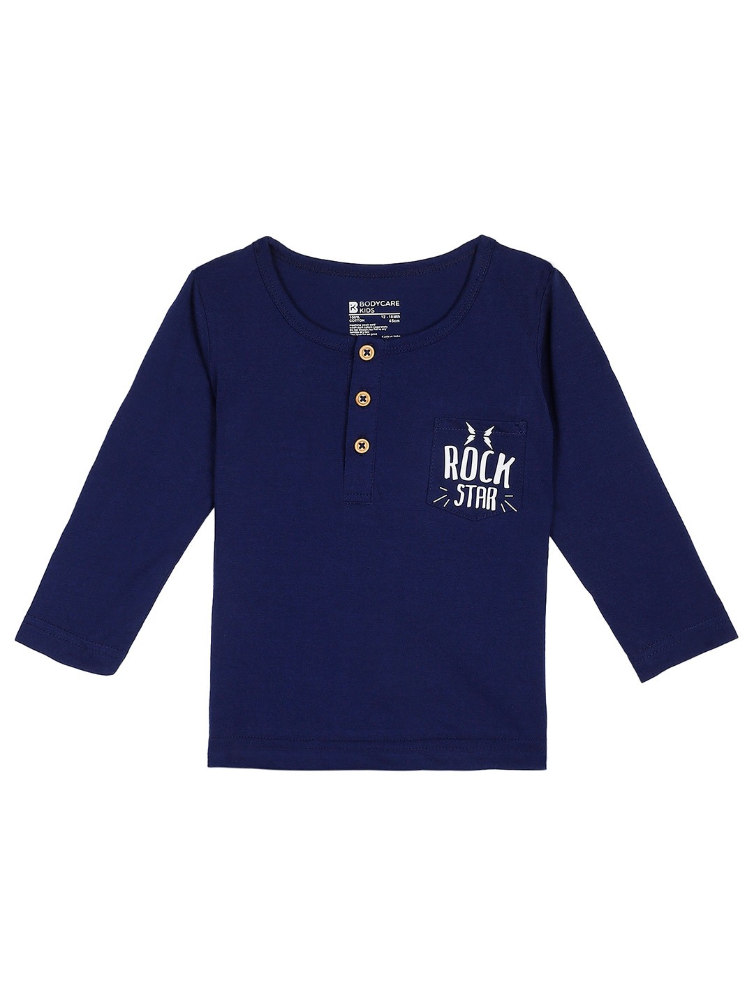 

Bodycare Kids Boys Typography Printed Henley Neck Cotton T-shirt, Navy blue
