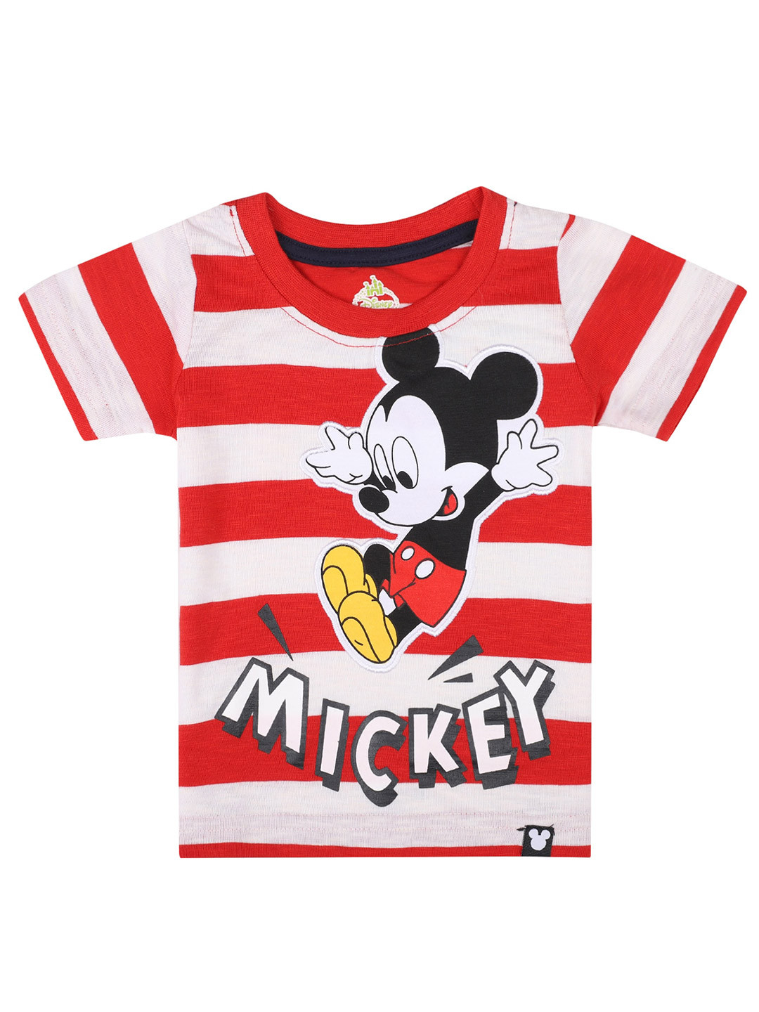 

Bodycare Kids Boys Striped Mickey Mouse Cotton T-shirt, Red