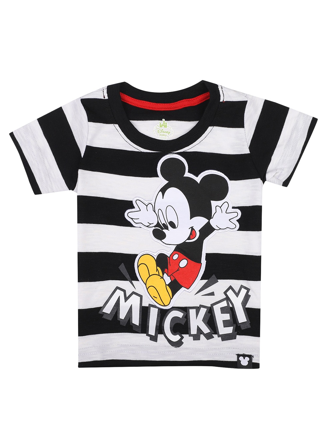 

Bodycare Kids Boys Striped Mickey Mouse Cotton T-shirt, Black