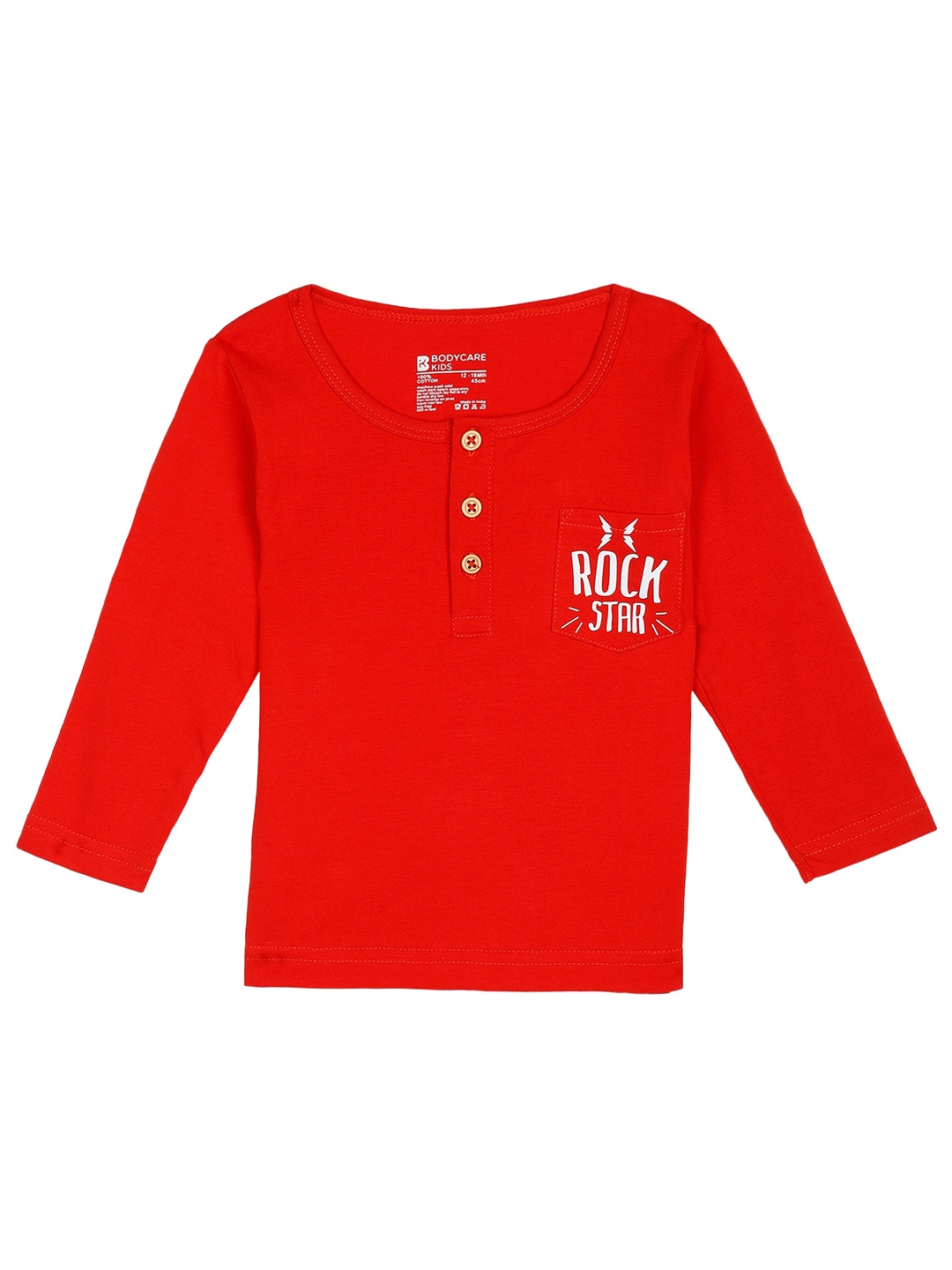 

Bodycare Kids Infant Boys Henley Neck Cotton T-shirt, Red