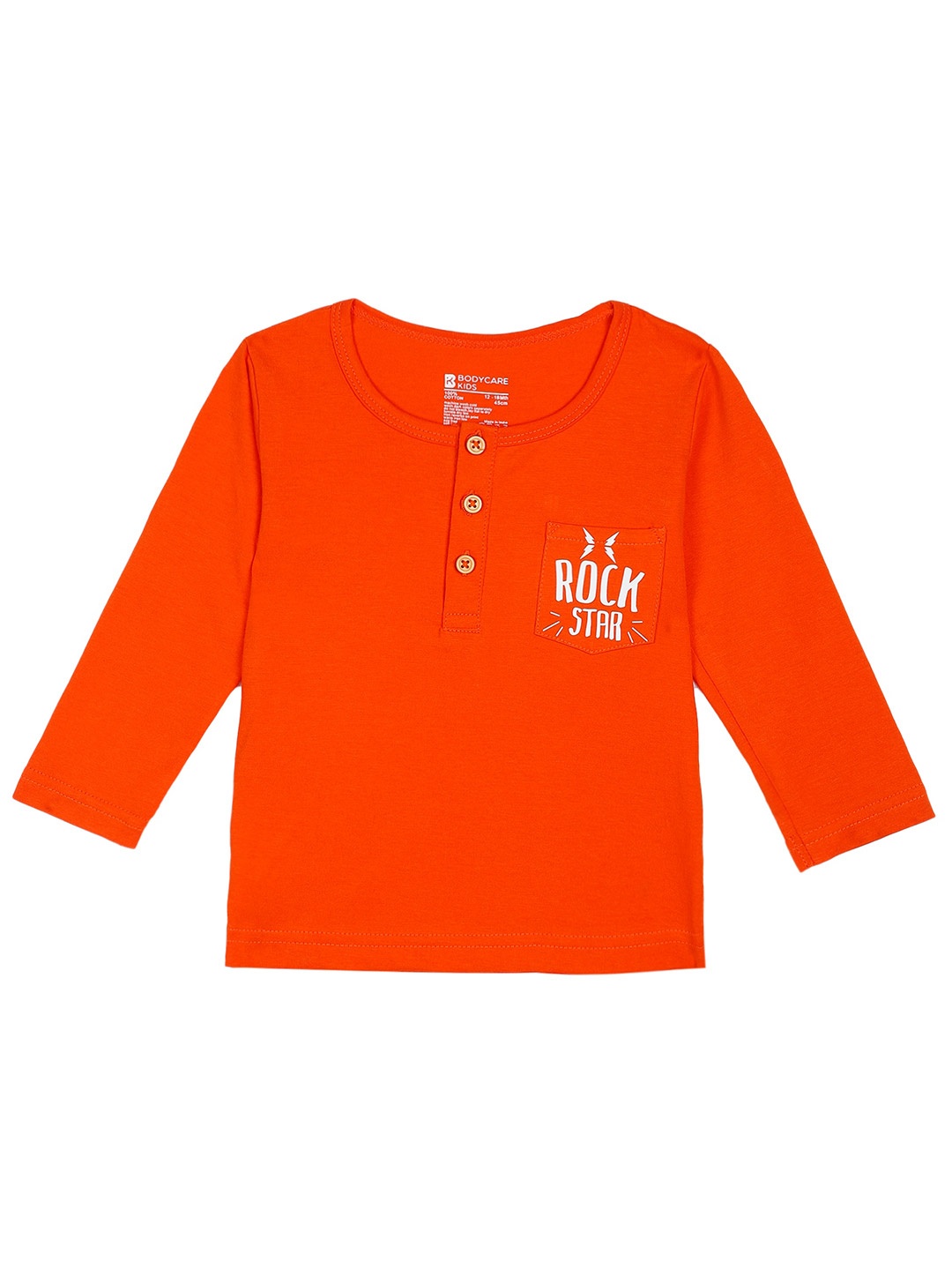Bodycare Kids Boys Henley Neck Cotton T-Shirt, Orange