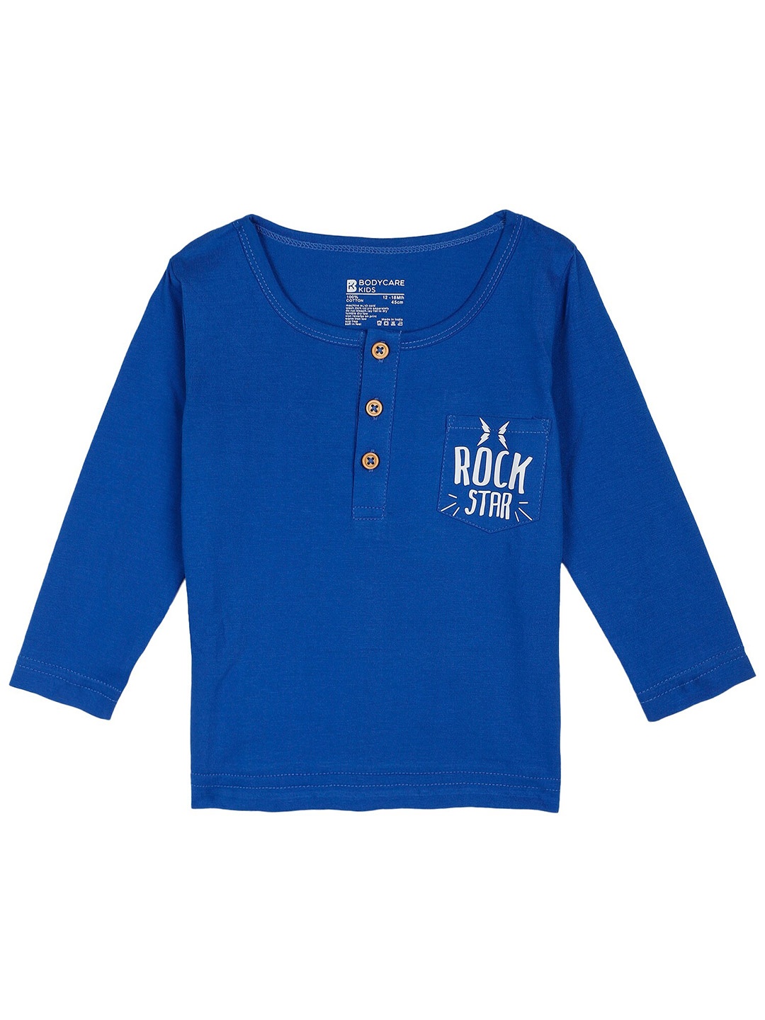 

Bodycare Kids Boys Printed Henley Neck Cotton T-shirt, Blue