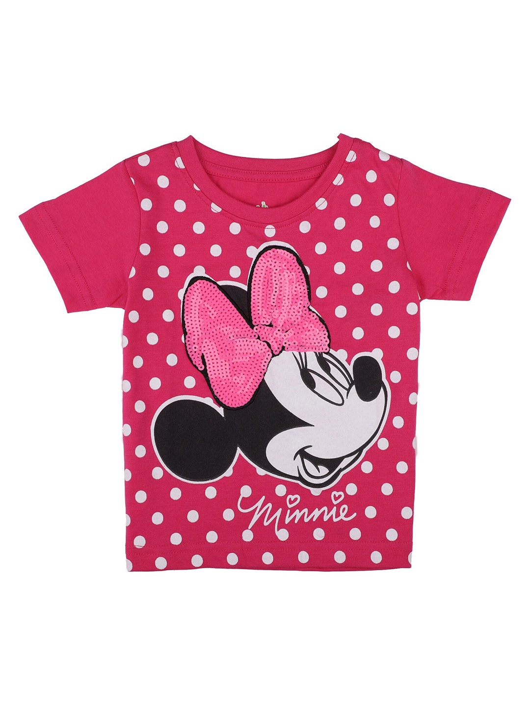 

Bodycare Kids Girls Minnie Mouse Printed Round Neck Cotton T-shirt, Pink