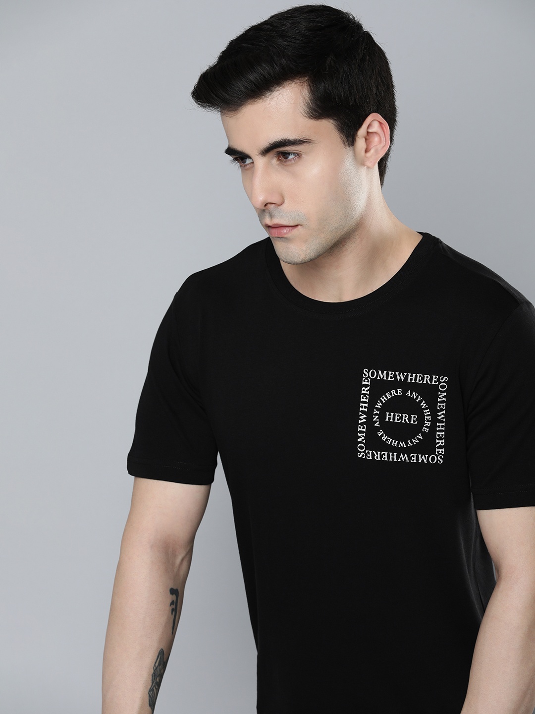 

ether Men Typography Printed T-shirt, Black