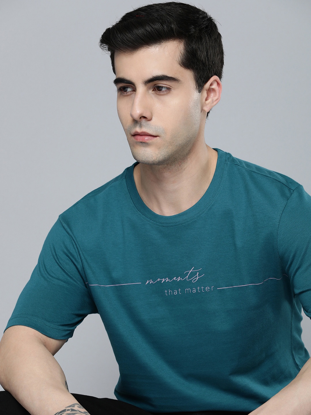 

ether Men Typography Printed T-shirt, Blue
