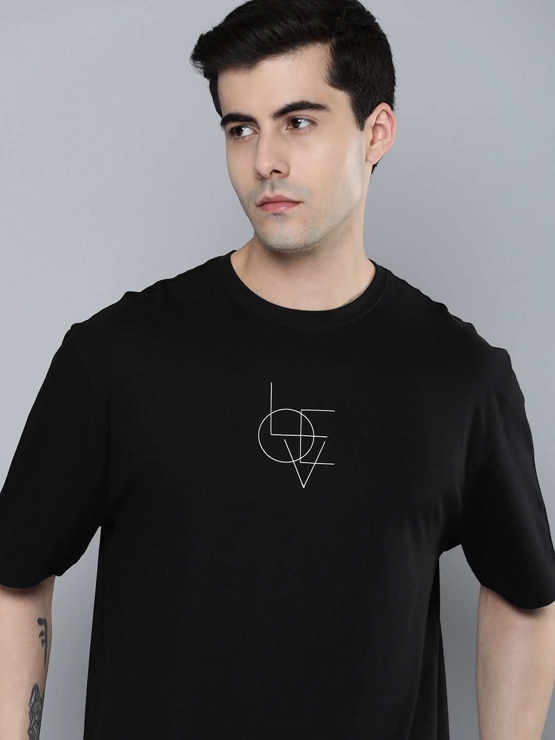 

ether Men Geometric Printed Oversize T-shirt, Black