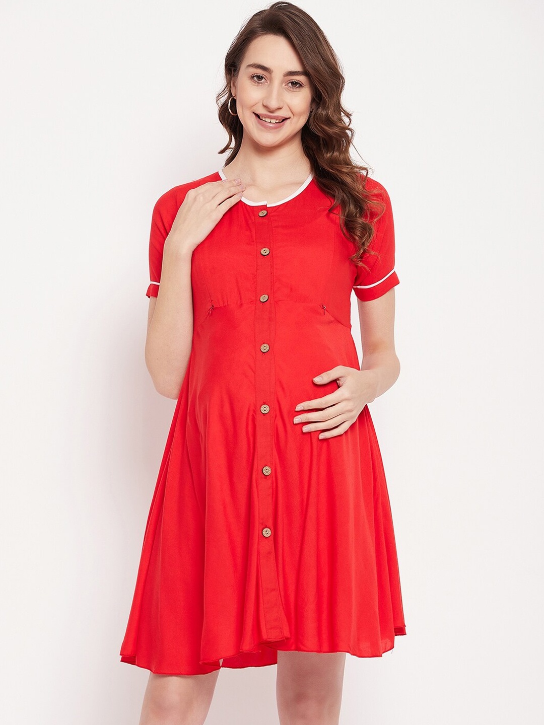 

NABIA Fit & Flare Maternity Dresses & Nursing Dress, Red
