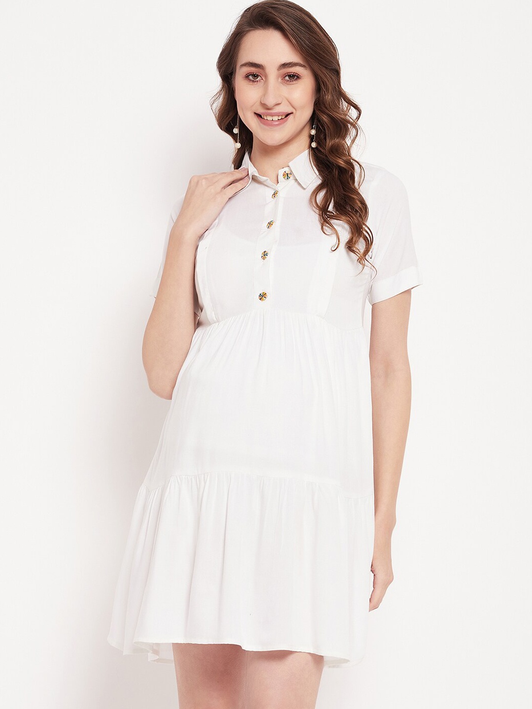 

NABIA Fit & Flare Maternity Dresses & Nursing Dress, White