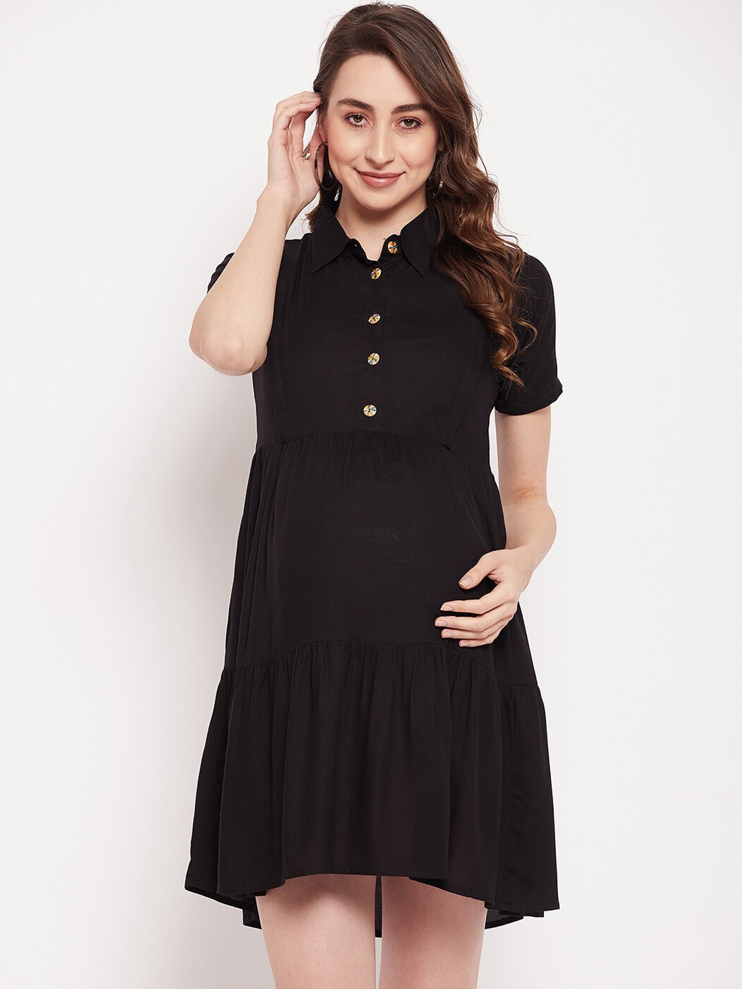 

NABIA Fit & Flare Maternity Dresses & Nursing Dress, Black
