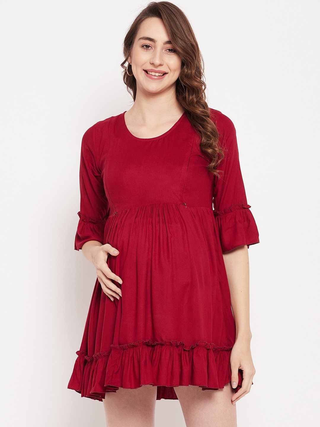 

NABIA Fit & Flare Maternity Dresses & Nursing Dress, Maroon