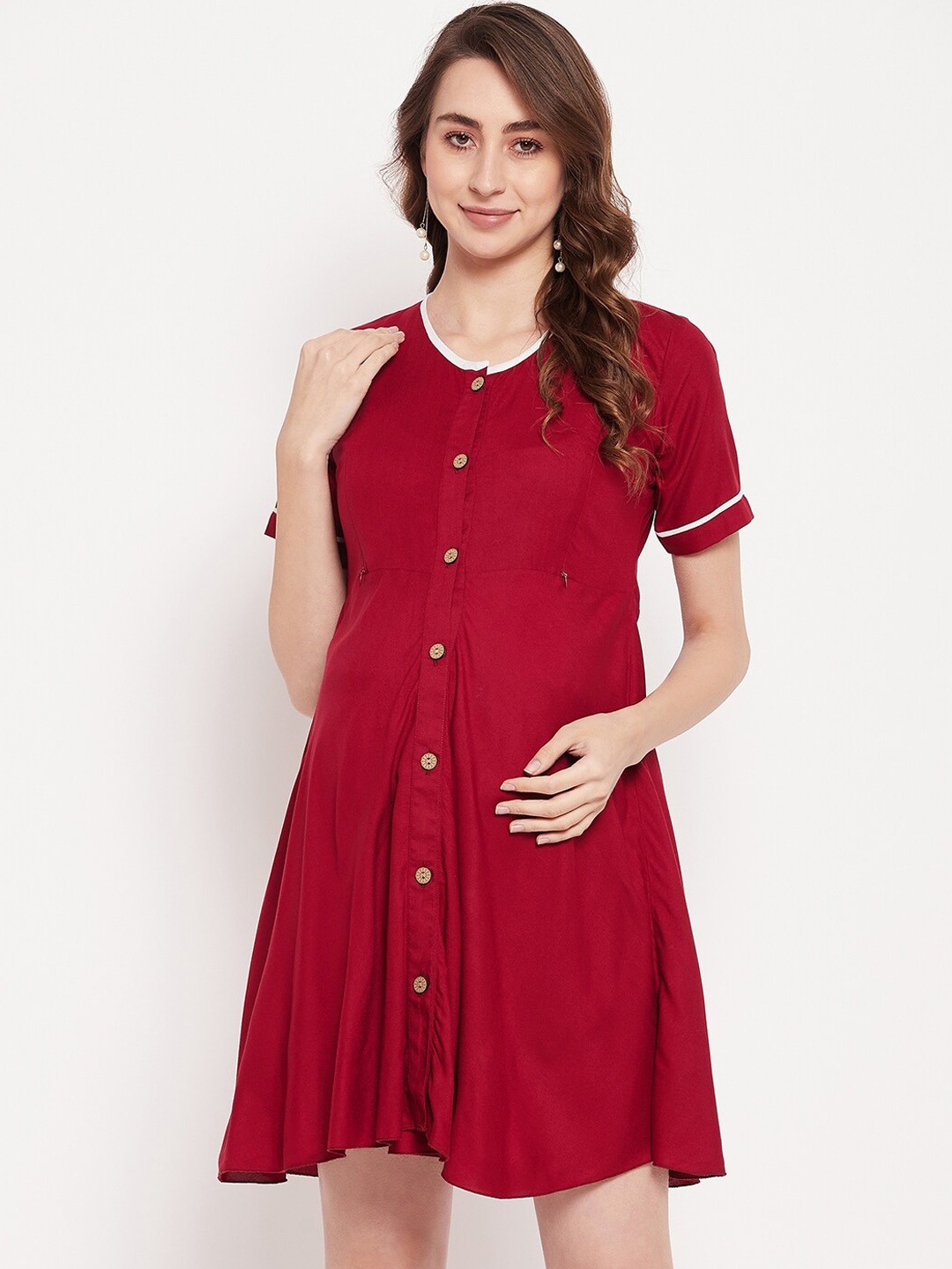 

NABIA V-Neck Maternity Empire Dress, Maroon