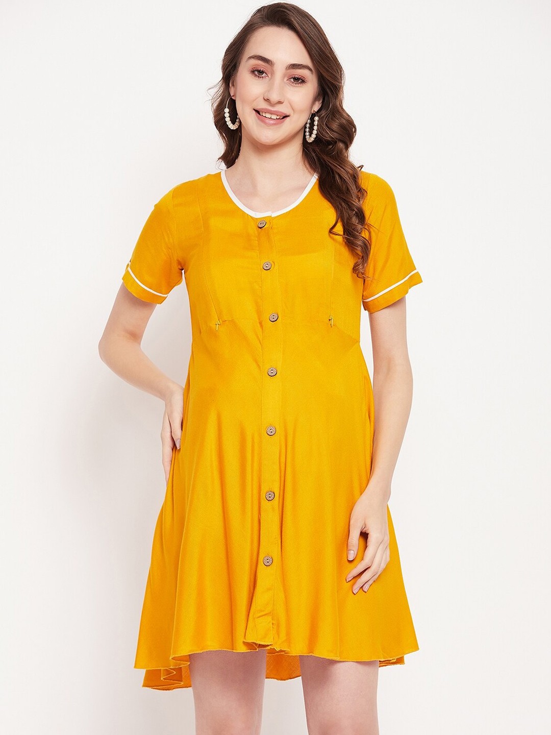 

NABIA Short Sleeves Maternity Empire Dress, Yellow