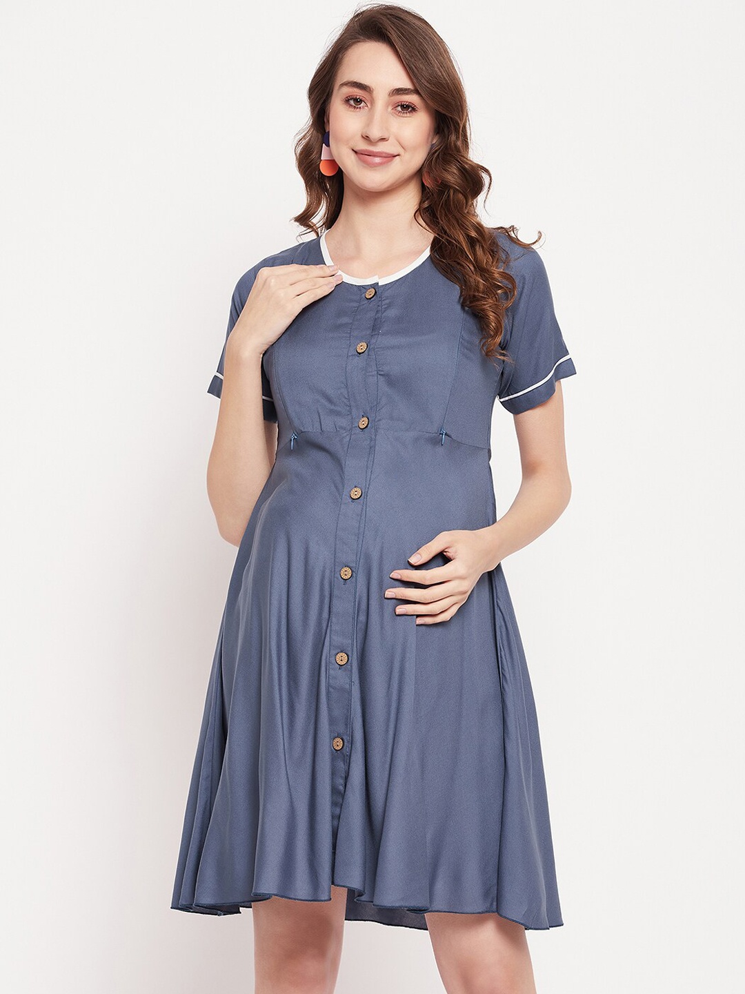 

NABIA Short Sleeves Mini Maternity Fit & Flare Dress, Grey