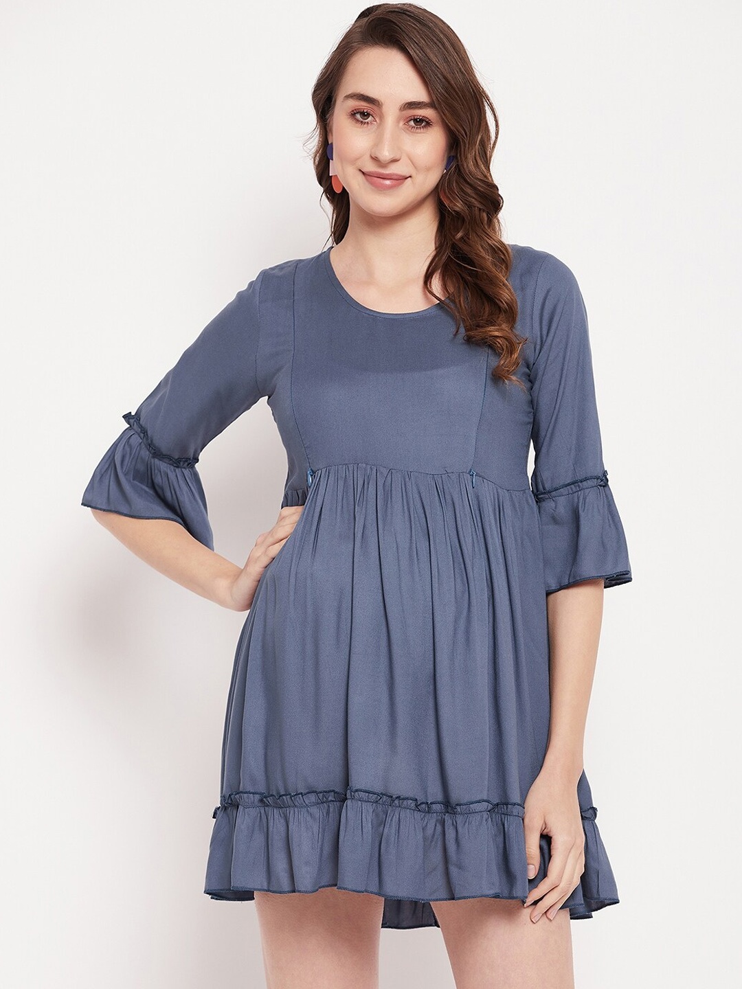 

NABIA Bell Sleeves Maternity Fit & Flare Dress, Grey