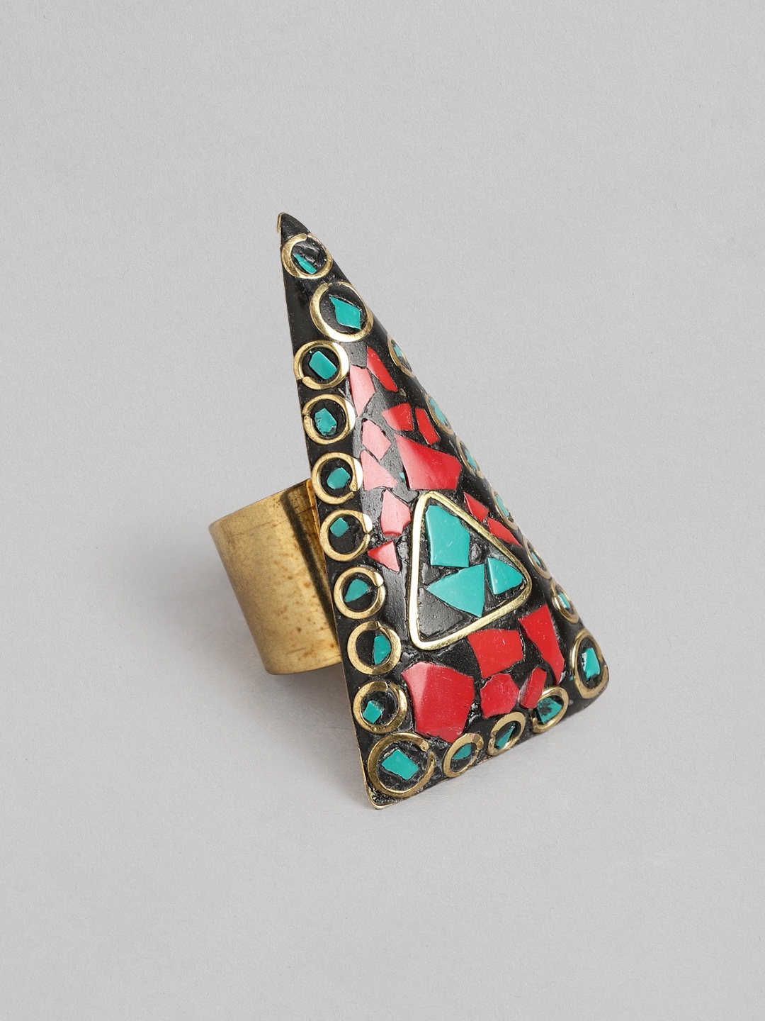 

Rang Gali Women Brass-Plated Turquoise Tribal Finger Ring, Turquoise blue