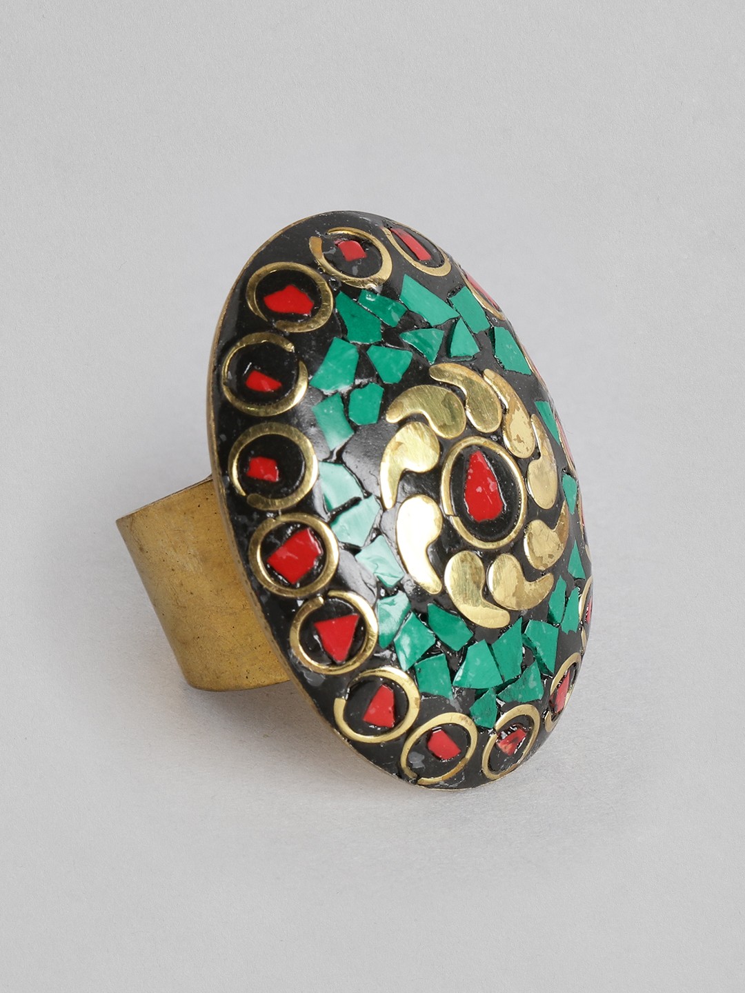

Rang Gali Tribal Brass-Plated Finger Ring, Green