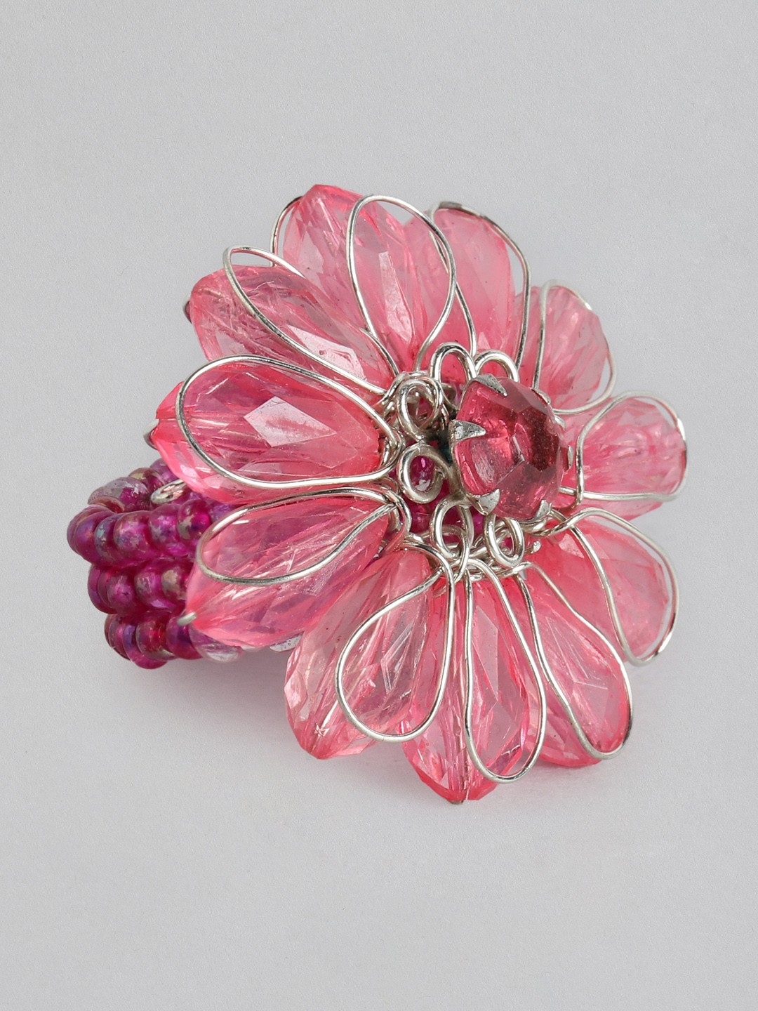 

Rang Gali Women Pink Silver Plated Handcrafted Glass Stone Finger Ring
