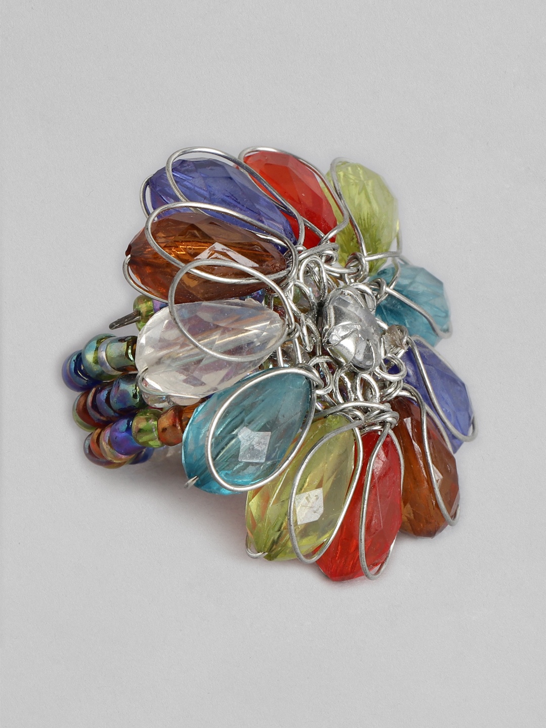 

Rang Gali Women Multicoloured Silver Plated Handcrafted Glass Stone Finger Ring, Multi