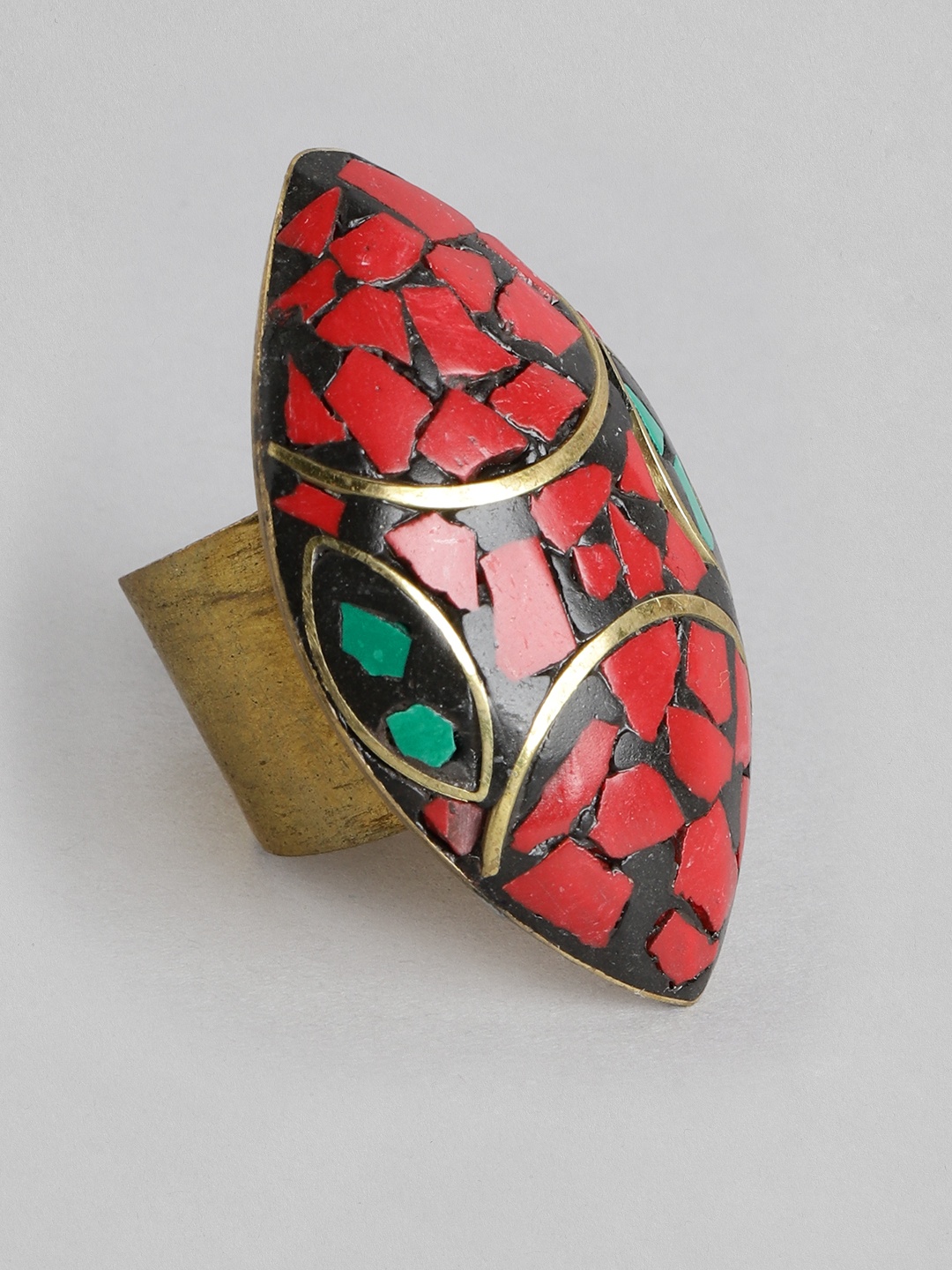 

Rang Gali Women Green & Pink Brass-Plated Tribal Finger Ring