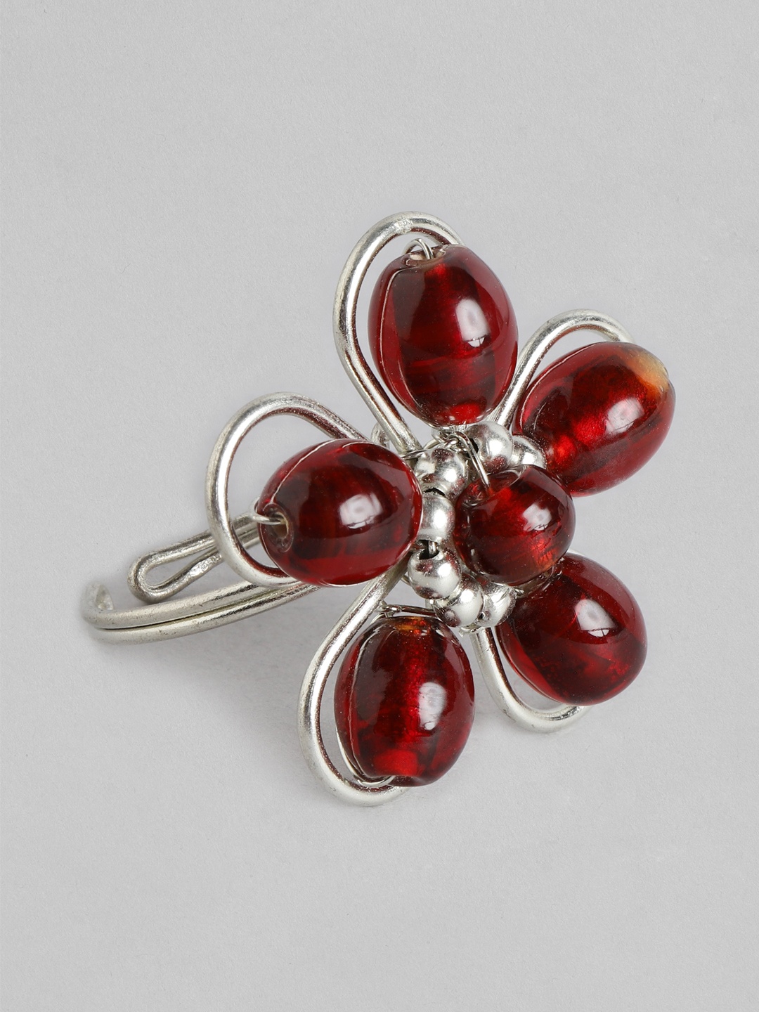 

Rang Gali Women Burgundy Silver-Plated Glass Stone Finger Ring