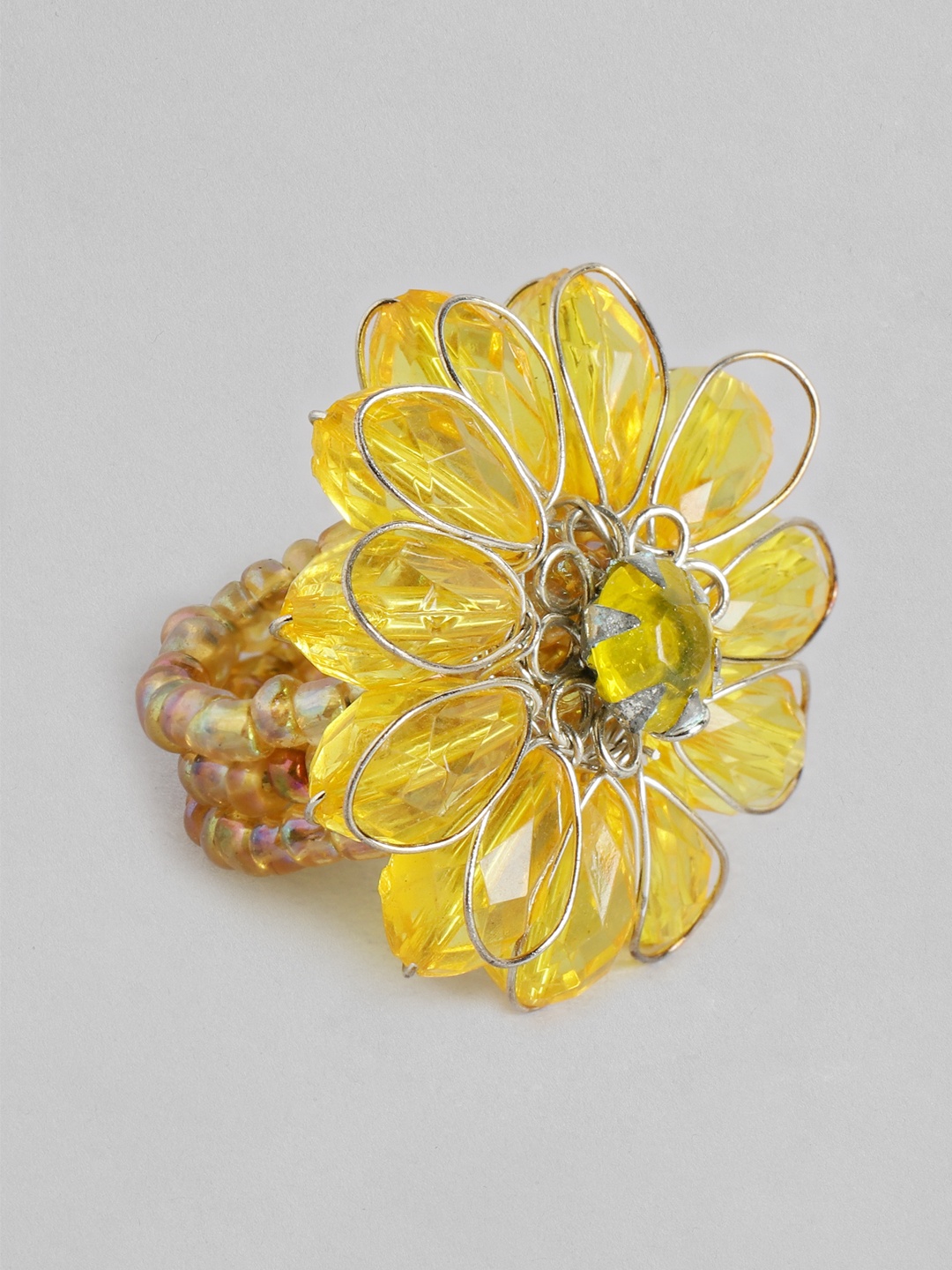 

Rang Gali Women Glass Stone Studded Silver-Plated Finger Ring, Yellow