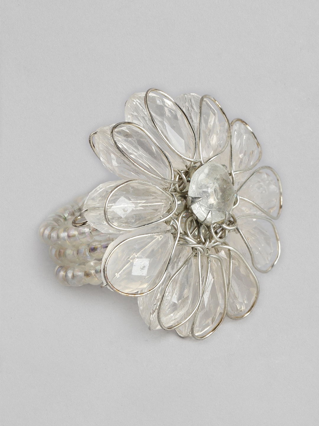 

Rang Gali Women Glass Stone Studded Silver-Plated Finger Ring, White