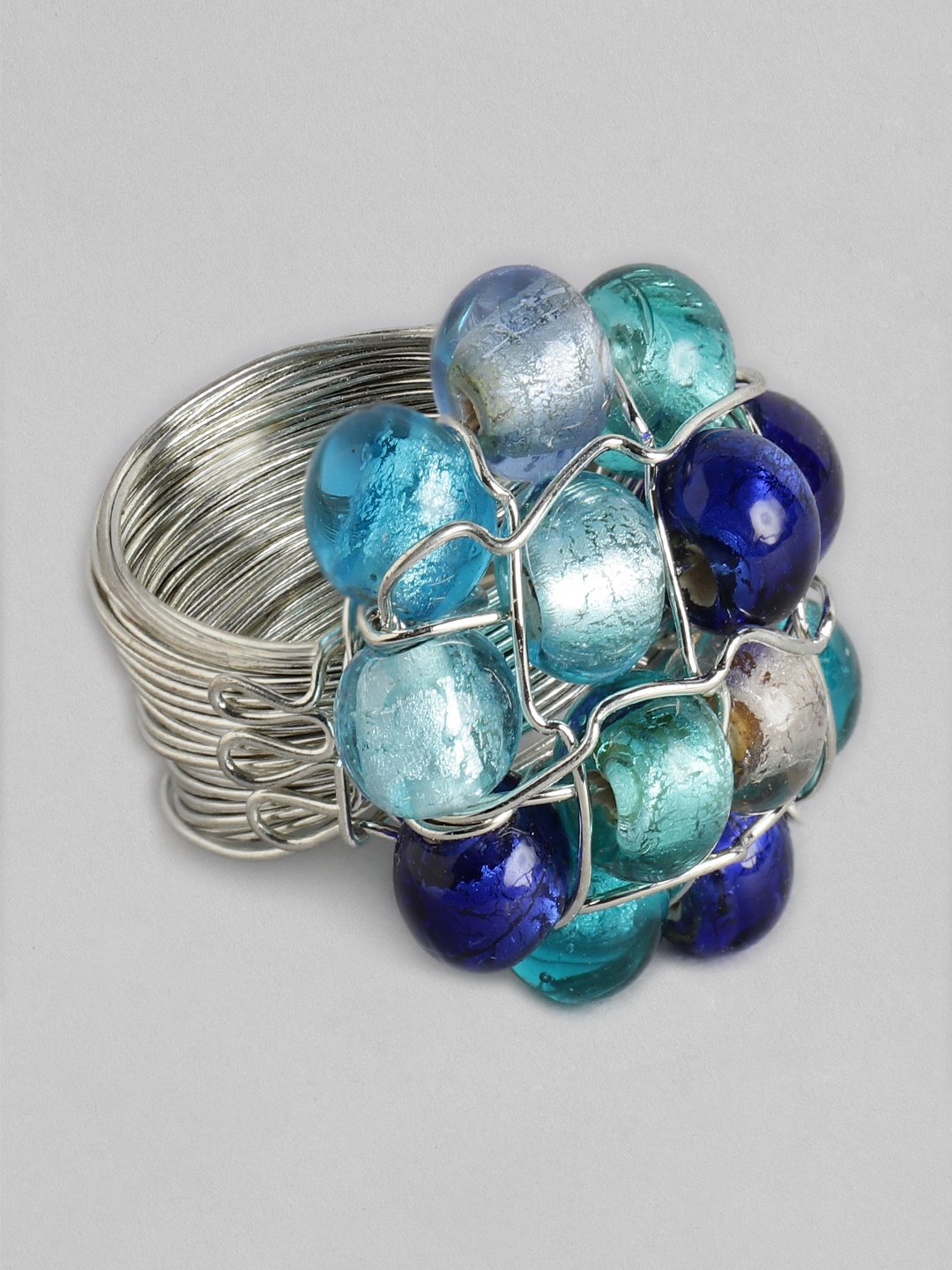 

Rang Gali Women Silver-Plated Rhinestone Studded Enamelled Finger Ring, Blue
