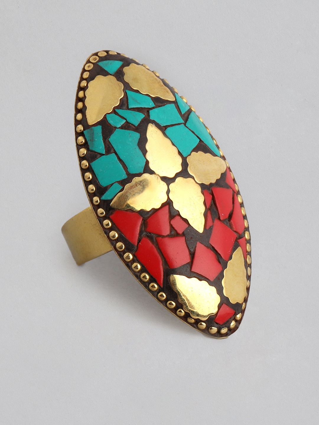 

Rang Gali Women Brass-Plated Tribal Firoza Finger Ring, Turquoise blue