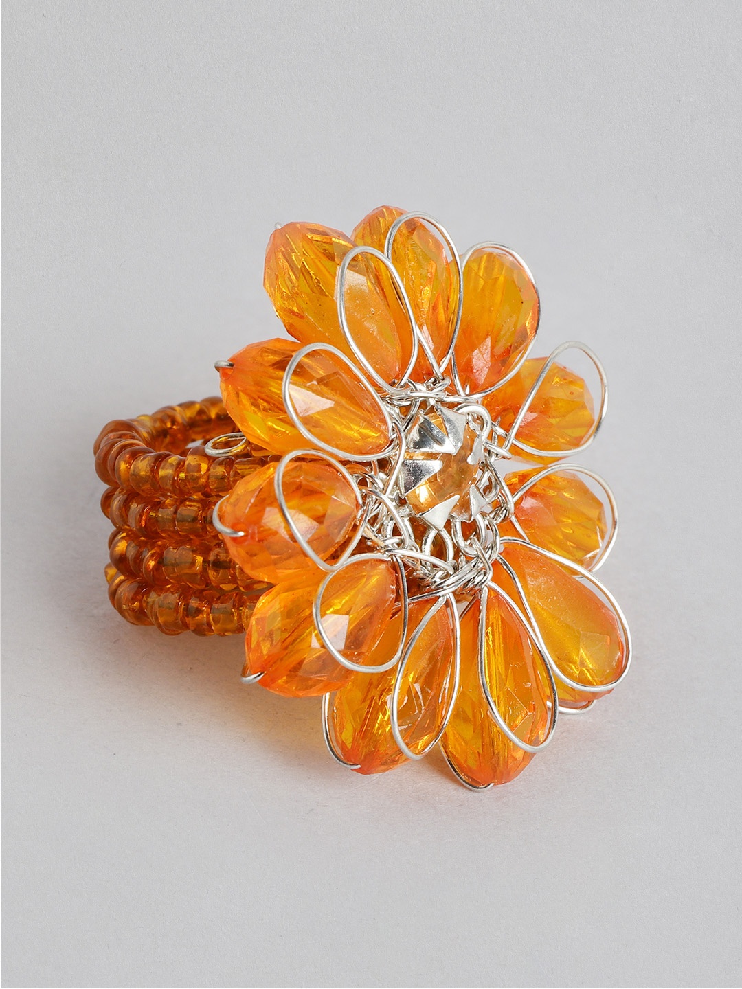 

Rang Gali Women Glass Stone Studded Silver-Plated Finger Ring, Orange