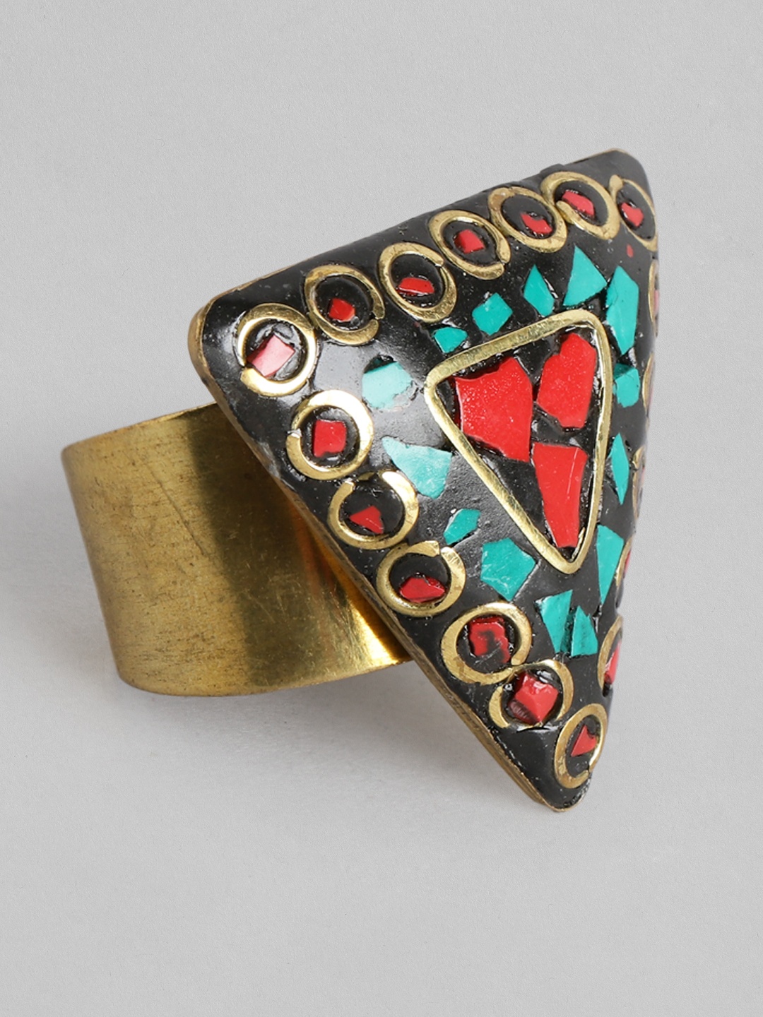 

Rang Gali Women Brass-Plated Turquoise Studded Tribal Finger Ring, Multi