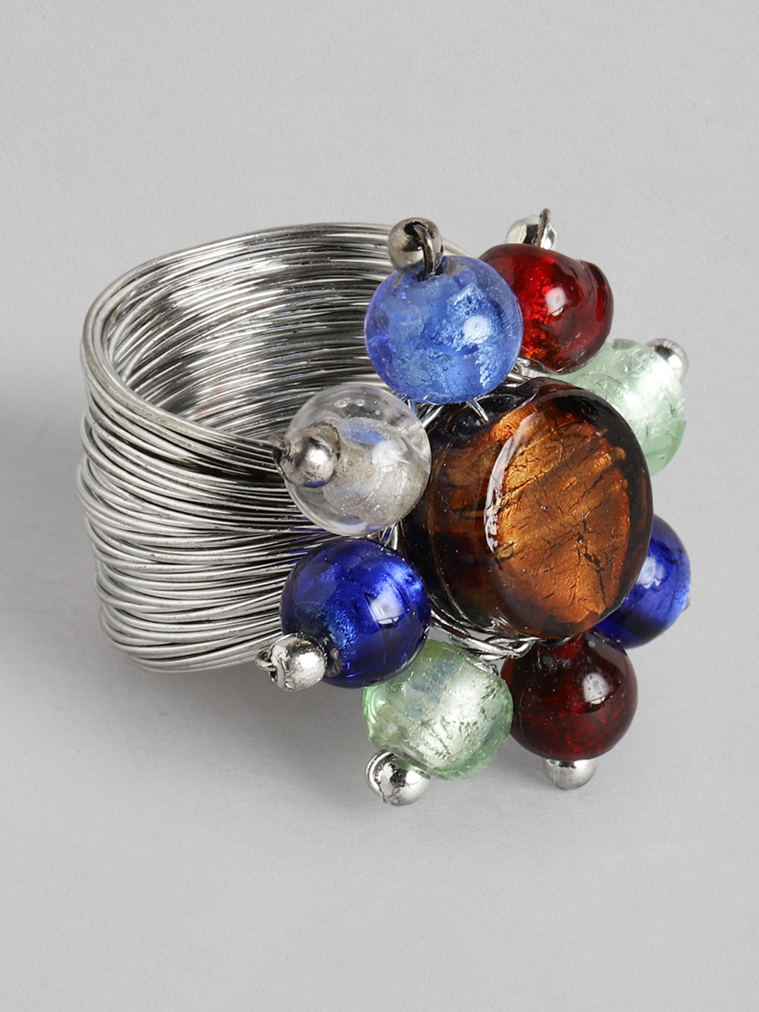 

Rang Gali Women Silver-Plated Rhinestone Studded Enamelled Finger Ring, Multi