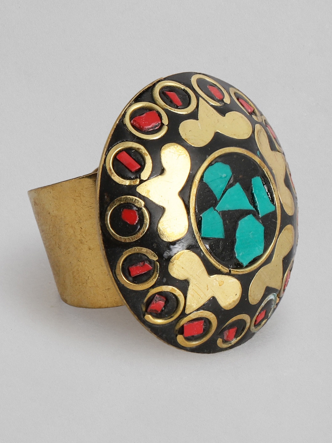 

Rang Gali Women Brass-Plated Turquoise Studded Tribal Finger Ring, Multi