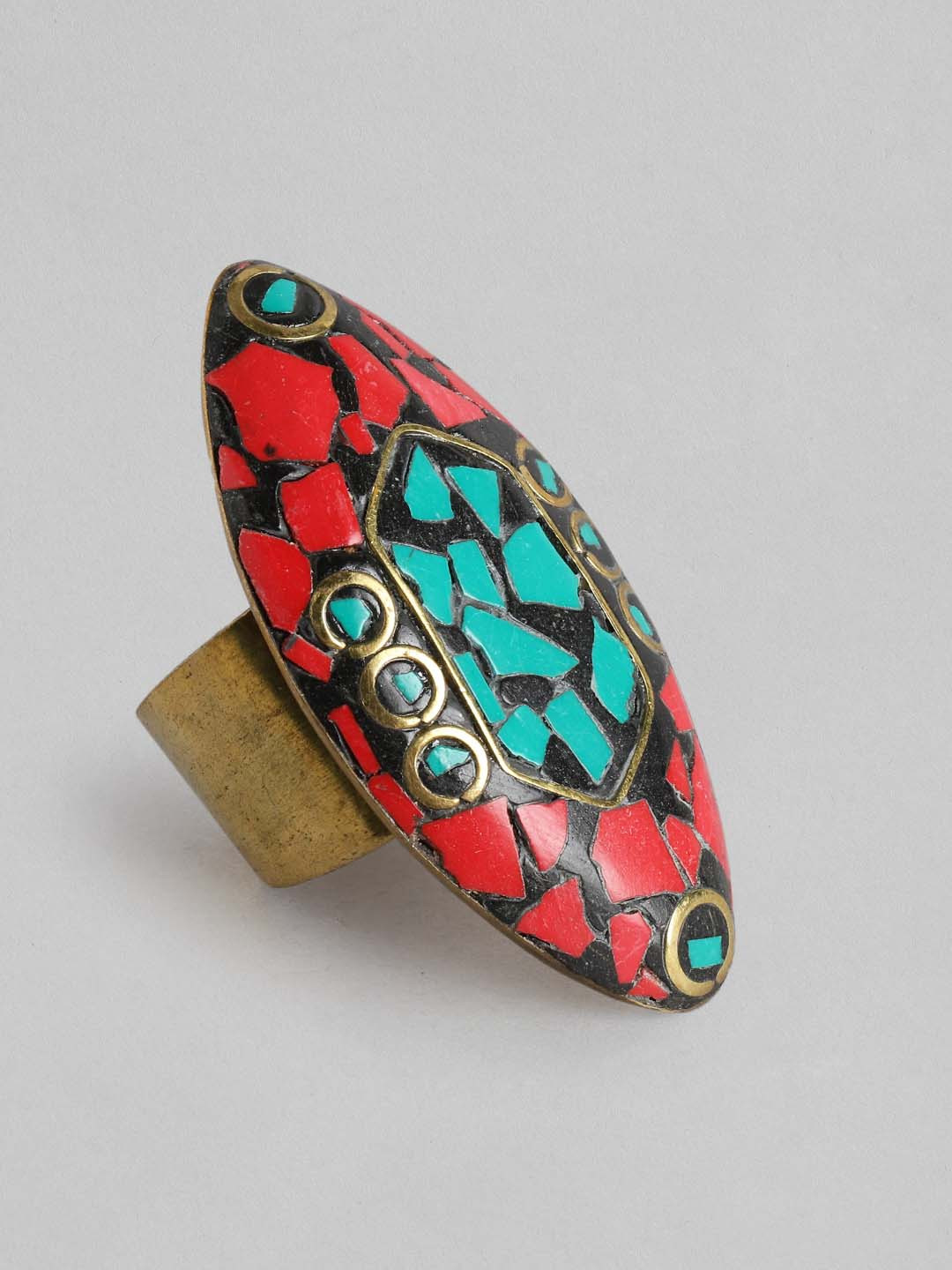 

Rang Gali Tribal Brass-Plated Finger Ring, Green