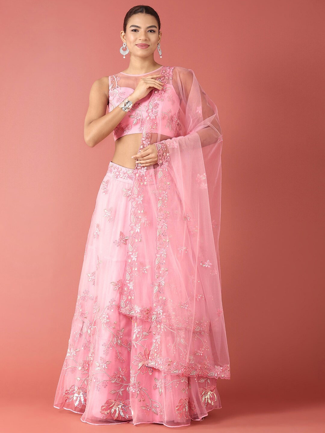 

panchhi Embellished Sequinned Semi-Stitched Lehenga & Unstitched Blouse With Dupatta, Pink