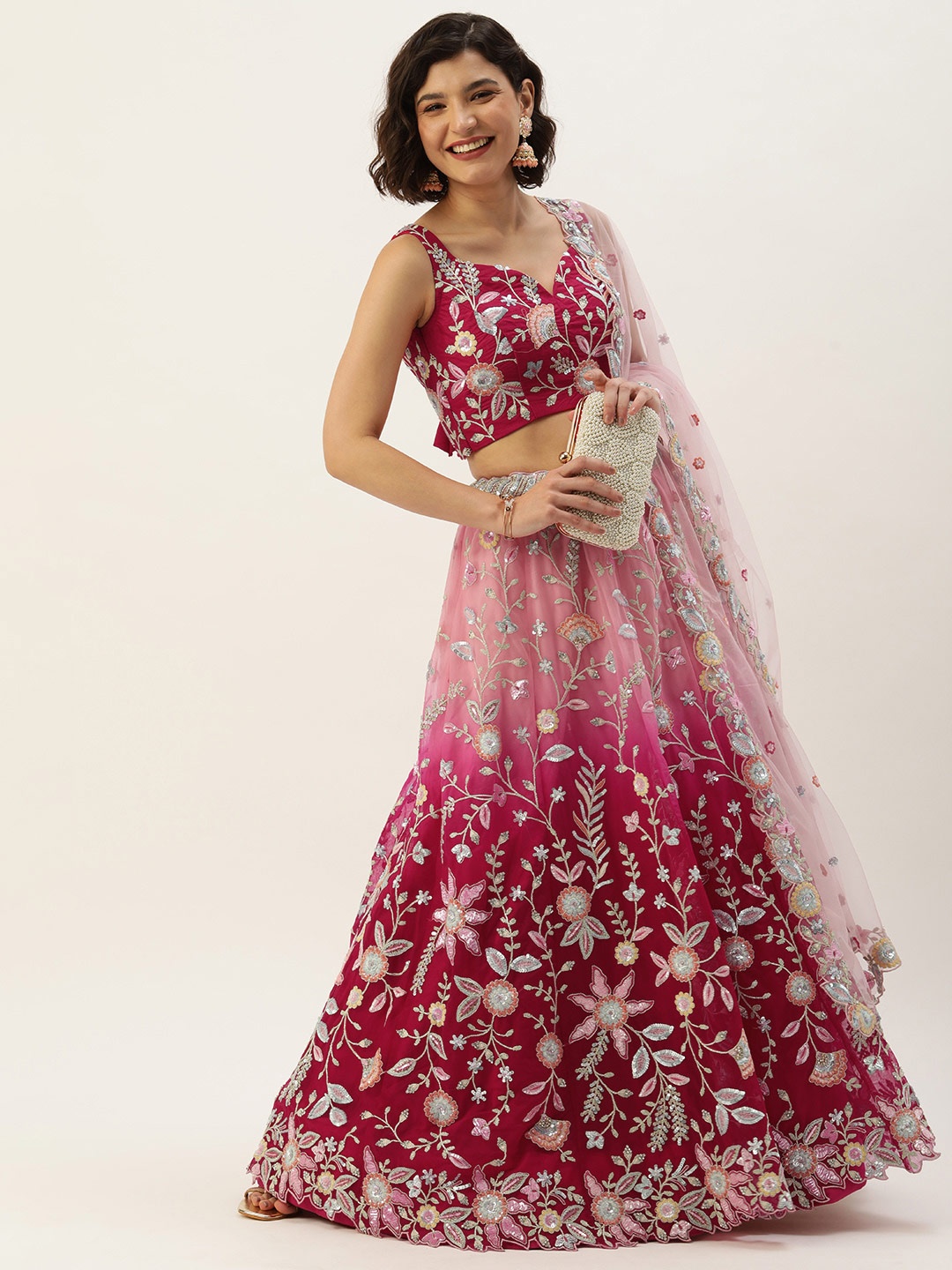 

panchhi Embroidered Sequinned Semi-Stitched Lehenga & Unstitched Blouse With Dupatta, Rose