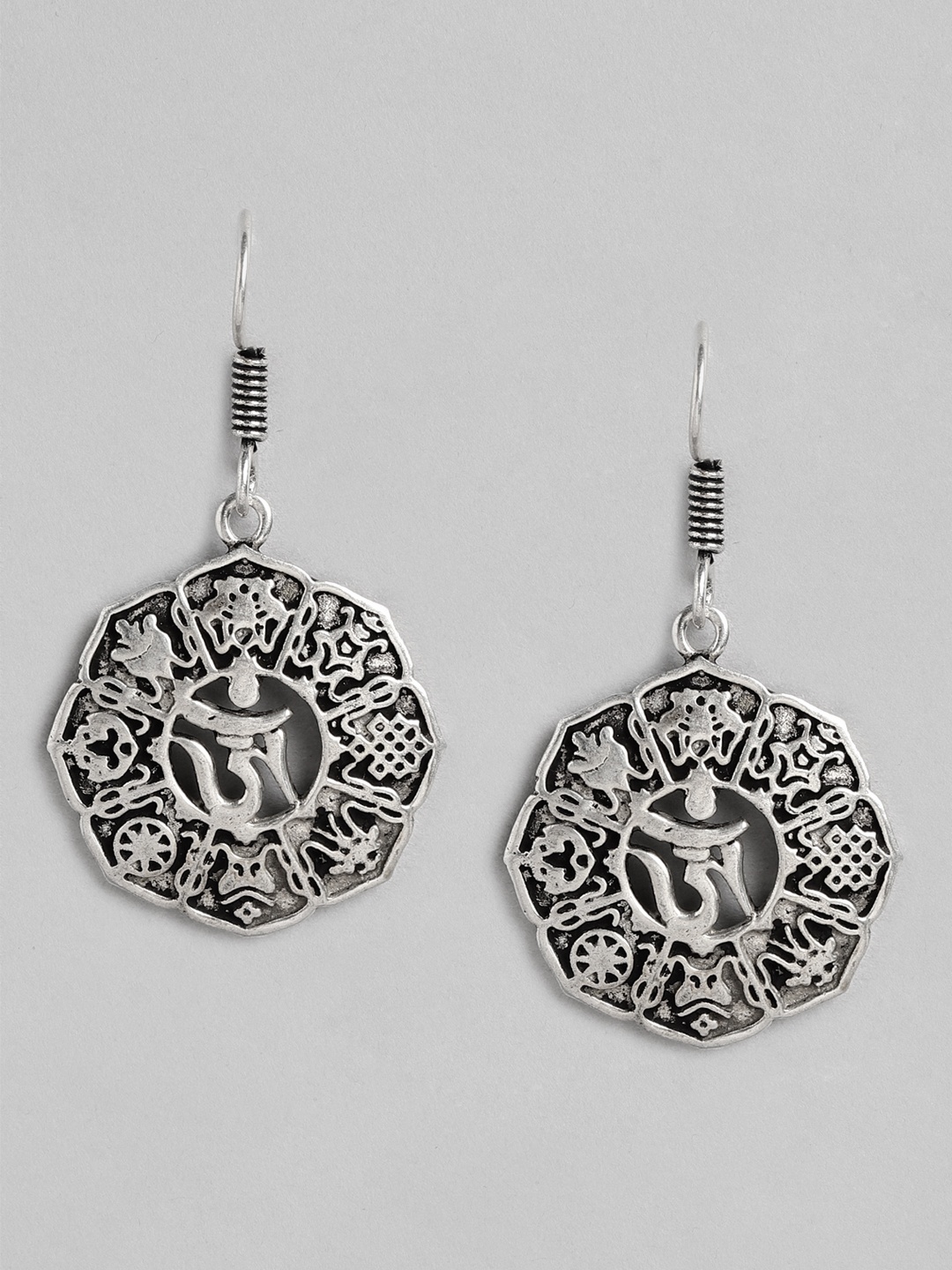 

Rang Gali Silver-Toned Circular Drop Earrings